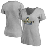 MLB Milwaukee Brewers Women's Evanston Stencil V-Neck T-Shirt
