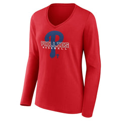 MLB Philadelphia Phillies Women's Stellar Long Sleeve V-Neck T-Shirt