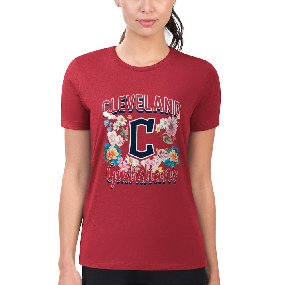 MLB Cleveland Guardians G-III 4Her by Carl Banks Women's Super-Slim Fit Lightweight Flowers Graphic T-Shirt