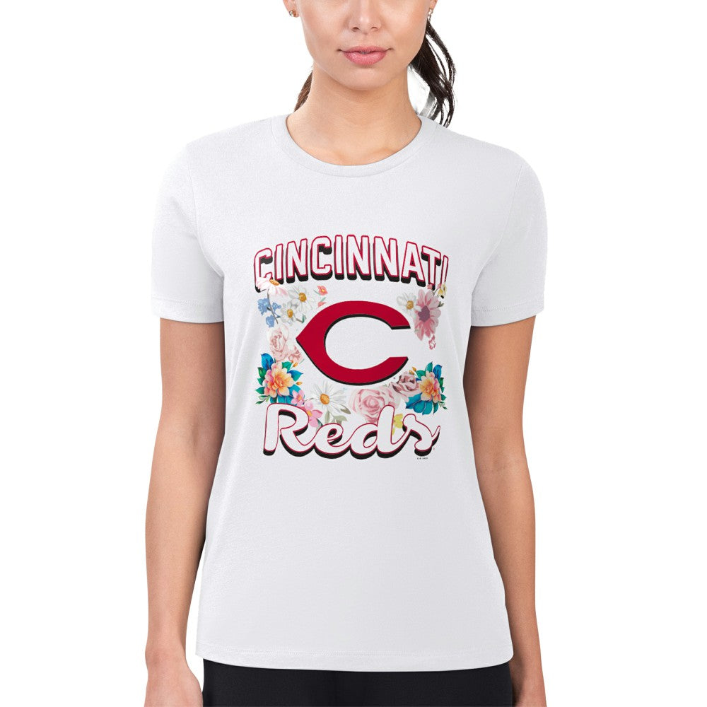 MLB Cincinnati Reds G-III 4Her by Carl Banks Women's Super-Slim Fit Lightweight Flowers Graphic T-Shirt