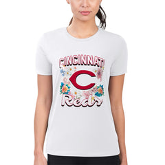 MLB Cincinnati Reds G-III 4Her by Carl Banks Women's Super-Slim Fit Lightweight Flowers Graphic T-Shirt