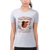 MLB Baltimore Orioles G-III 4Her by Carl Banks Women's Super-Slim Fit Lightweight Flowers Graphic T-Shirt