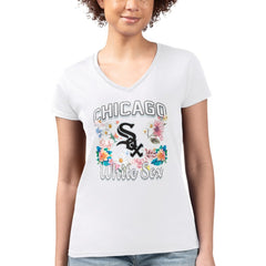 MLB Chicago White Sox G-III 4Her by Carl Banks Women's Super-Slim Fit Lightweight Flowers Graphic V-Neck T-Shirt