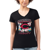 MLB Cincinnati Reds G-III 4Her by Carl Banks Women's Super-Slim Fit Lightweight Flowers Graphic V-Neck T-Shirt