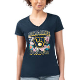 MLB Milwaukee Brewers G-III 4Her by Carl Banks Women's Super-Slim Fit Lightweight Flowers Graphic V-Neck T-Shirt