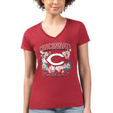 MLB Cincinnati Reds G-III 4Her by Carl Banks Women's Super-Slim Fit Lightweight Flowers Graphic V-Neck T-Shirt