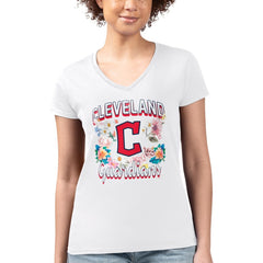 MLB Cleveland Guardians G-III 4Her by Carl Banks Women's Super-Slim Fit Lightweight Flowers Graphic V-Neck T-Shirt