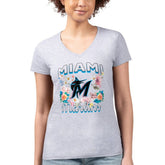 MLB Miami Marlins G-III 4Her by Carl Banks Women's Super-Slim Fit Lightweight Flowers Graphic V-Neck T-Shirt
