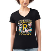 MLB Pittsburgh Pirates G-III 4Her by Carl Banks Women's Super-Slim Fit Lightweight Flowers Graphic V-Neck T-Shirt