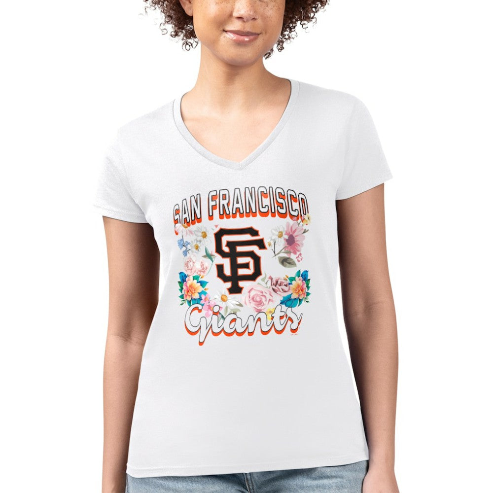MLB San Francisco Giants G-III 4Her by Carl Banks Women's Super-Slim Fit Lightweight Flowers Graphic V-Neck T-Shirt