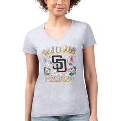 MLB San Diego Padres G-III 4Her by Carl Banks Women's Super-Slim Fit Lightweight Flowers Graphic V-Neck T-Shirt
