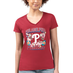 MLB Philadelphia Phillies G-III 4Her by Carl Banks Women's Super-Slim Fit Lightweight Flowers Graphic V-Neck T-Shirt