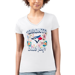 MLB Toronto Blue Jays G-III 4Her by Carl Banks Women's Super-Slim Fit Lightweight Flowers Graphic V-Neck T-Shirt
