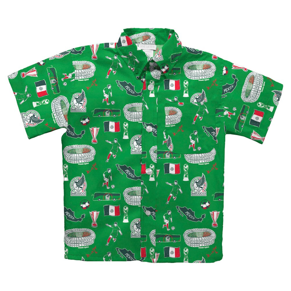 Mexico National Team Vive La Fete Youth Impressions Artwork Button-Up Shirt - Green
