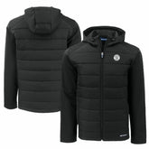 MLB Milwaukee Brewers Cutter & Buck Big & Tall Evoke Hybrid Eco Softshell Recycled Full-Zip Hooded PrimaLoft Jacket