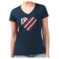 MLB Boston Red Sox G-III 4Her by Carl Banks Women's Super-Slim Fit Lightweight Heart V-Neck T-Shirt