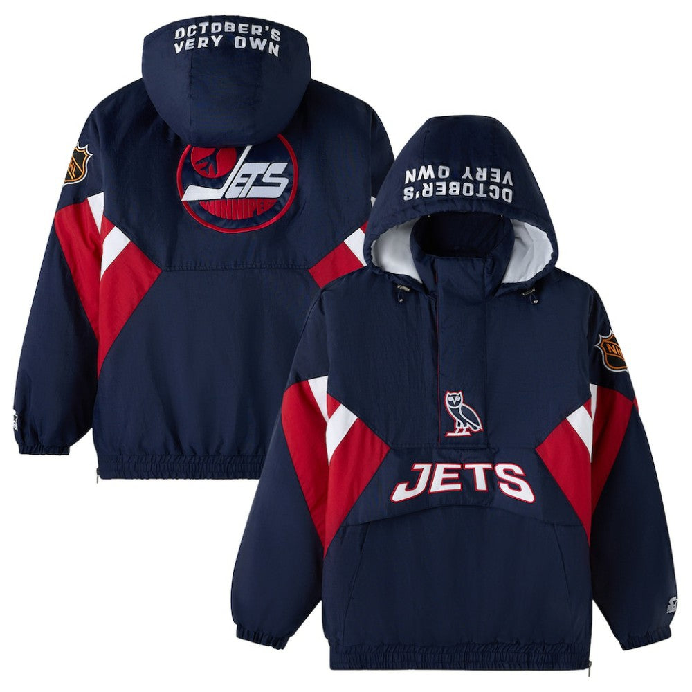 NHL Navy Winnipeg Jets OVO x Starter Half-Zip Hooded Jacket