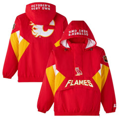 NHL Red Calgary Flames OVO x Starter Half-Zip Hooded Jacket