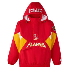 NHL Red Calgary Flames OVO x Starter Half-Zip Hooded Jacket
