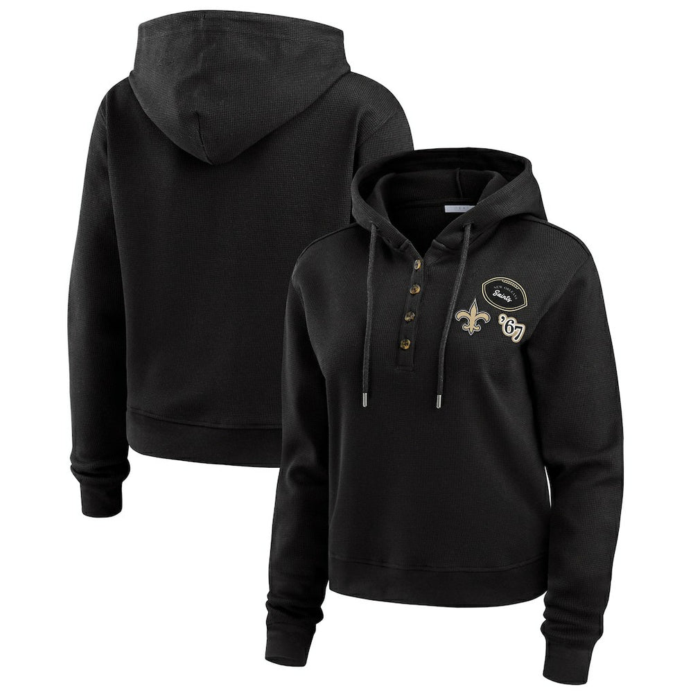 WEAR by Erin Andrews Women's Plus Size Waffle Hoodie Pullover Top - New Orleans Saints