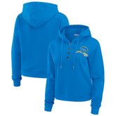 WEAR by Erin Andrews Women's Plus Size Waffle Hoodie Pullover Top - Los Angeles Chargers