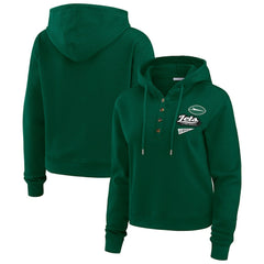 WEAR by Erin Andrews Women's Plus Size Waffle Hoodie Pullover Top - New York Jets