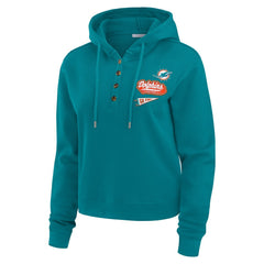 WEAR by Erin Andrews Women's Plus Size Waffle Hoodie Pullover Top - Miami Dolphins