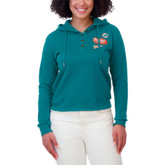 WEAR by Erin Andrews Women's Plus Size Waffle Hoodie Pullover Top - Miami Dolphins