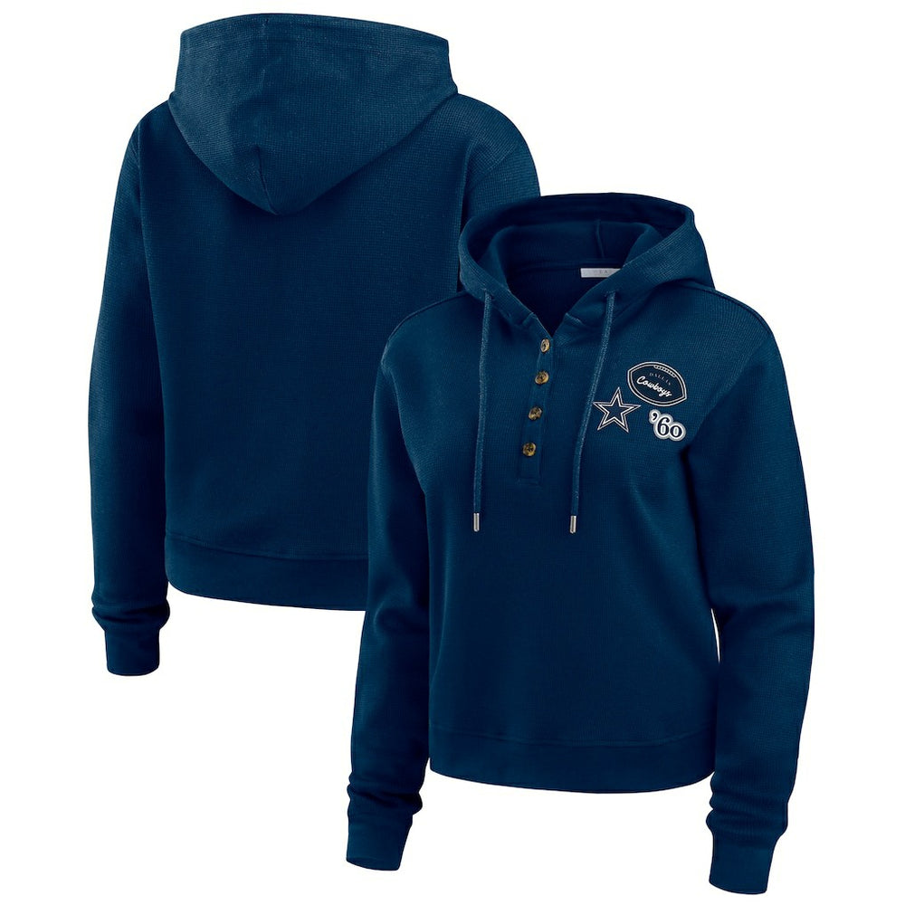 WEAR by Erin Andrews Women's Plus Size Waffle Hoodie Pullover Top - Dallas Cowboys