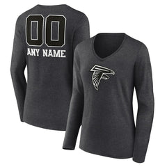 Women's Personalized Name & Number Monochrome V-neck T-Shirt - Atlanta Falcons