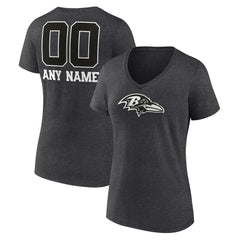 Women's Personalized Name & Number Monochrome V-Neck Long Sleeve T-Shirt - Baltimore Ravens