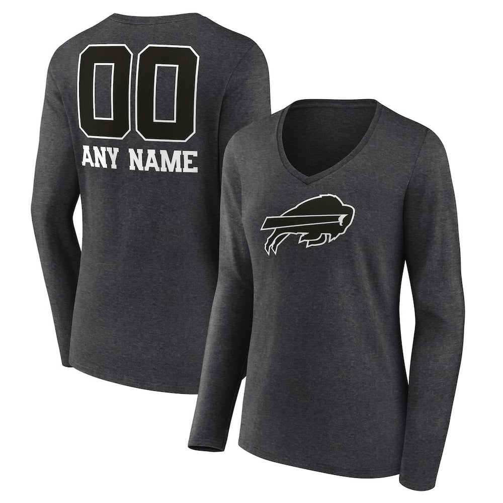 Women's Personalized Name & Number Monochrome V-neck T-Shirt - Buffalo Bills
