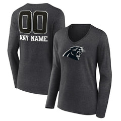 Women's Personalized Name & Number Monochrome V-neck T-Shirt - Carolina Panthers