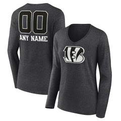 Women's Personalized Name & Number Monochrome V-neck T-Shirt - Cincinnati Bengals