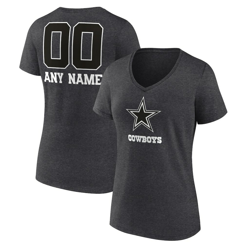 Women's Personalized Name & Number Monochrome V-Neck Long Sleeve T-Shirt - Dallas Cowboys
