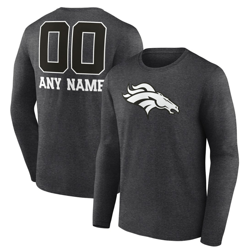 Personalized Name & Number Monochrome Long Sleeve T-Shirt - Denver Broncos