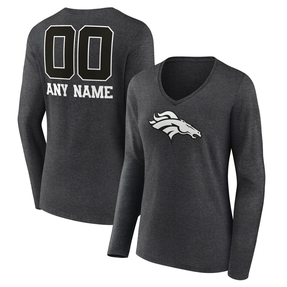 Women's Personalized Name & Number Monochrome V-neck T-Shirt - Denver Broncos