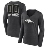 Women's Personalized Name & Number Monochrome V-neck T-Shirt - Denver Broncos