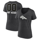 Women's Personalized Name & Number Monochrome V-Neck Long Sleeve T-Shirt - Denver Broncos