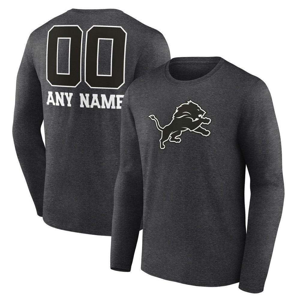 Personalized Name & Number Monochrome Long Sleeve T-Shirt - Detroit Lions