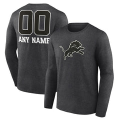 Personalized Name & Number Monochrome Long Sleeve T-Shirt - Detroit Lions