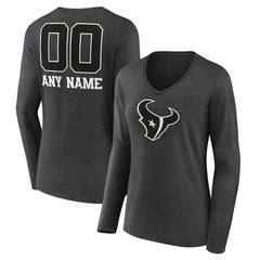 Women's Personalized Name & Number Monochrome V-neck T-Shirt - Houston Texans