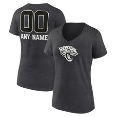 Women's Personalized Name & Number Monochrome V-Neck Long Sleeve T-Shirt - Jacksonville Jaguars