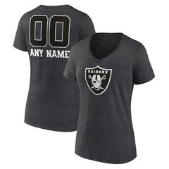 Women's Personalized Name & Number Monochrome V-Neck Long Sleeve T-Shirt - Las Vegas Raiders