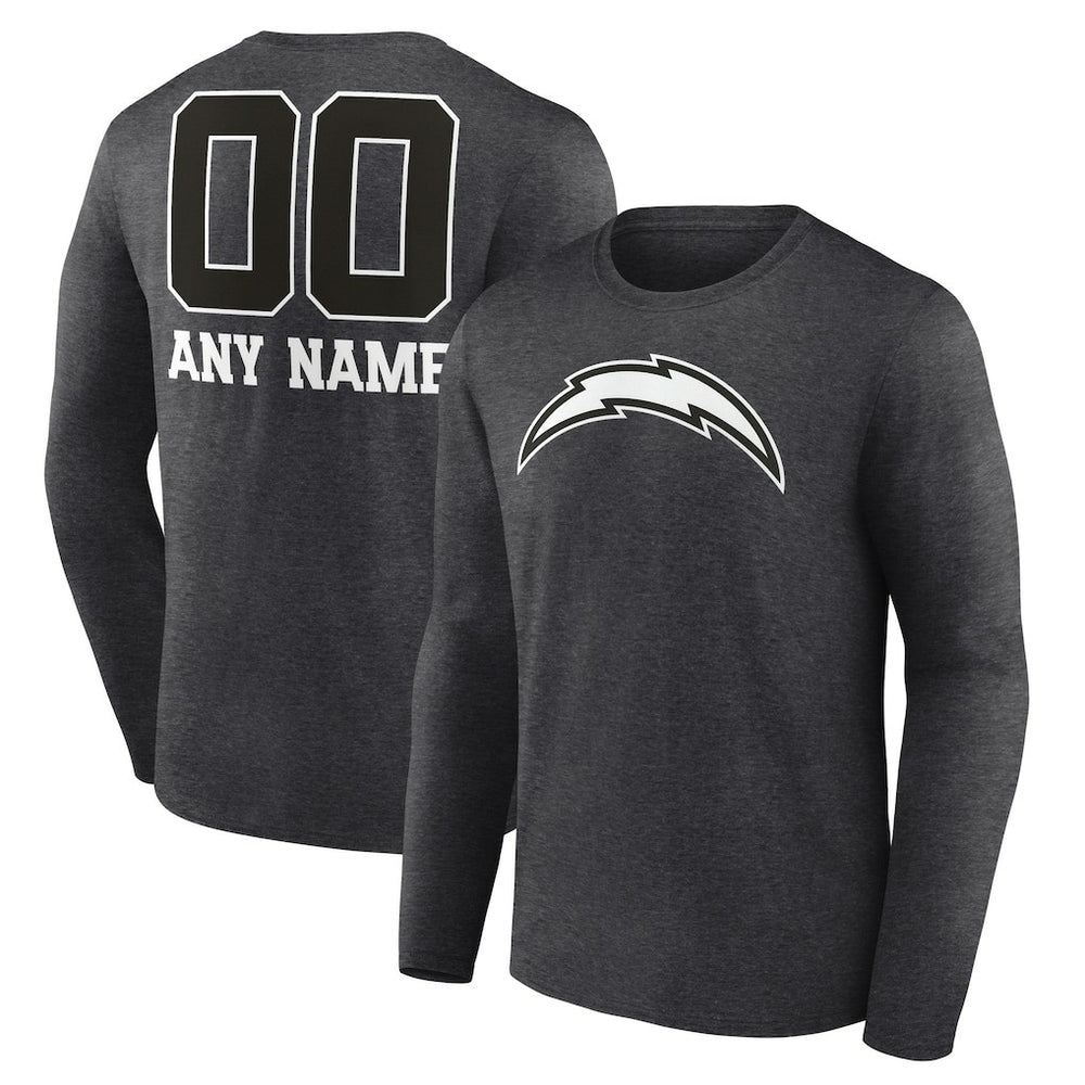 Personalized Name & Number Monochrome Long Sleeve T-Shirt - Los Angeles Chargers