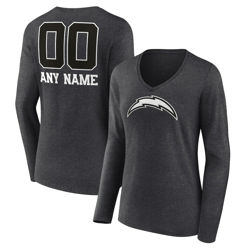 Women's Personalized Name & Number Monochrome V-neck T-Shirt - Los Angeles Chargers