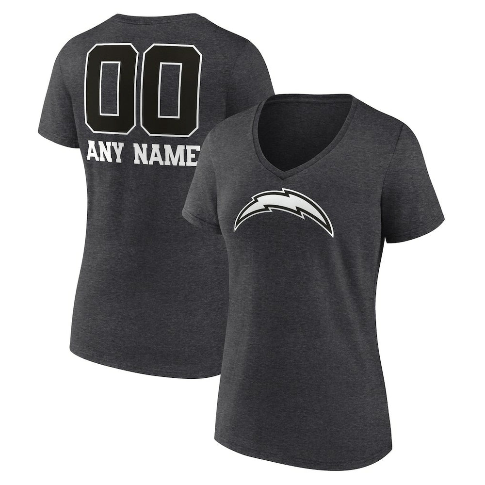 Women's Personalized Name & Number Monochrome V-Neck Long Sleeve T-Shirt - Los Angeles Chargers