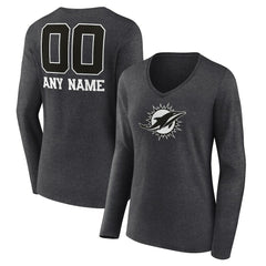 Women's Personalized Name & Number Monochrome V-neck T-Shirt - Miami Dolphins