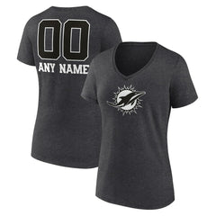 Women's Personalized Name & Number Monochrome V-Neck Long Sleeve T-Shirt - Miami Dolphins