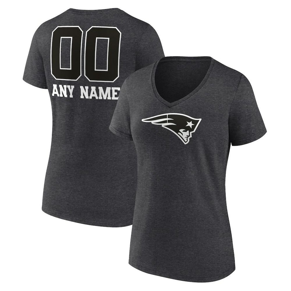 Women's Personalized Name & Number Monochrome V-Neck Long Sleeve T-Shirt - New England Patriots